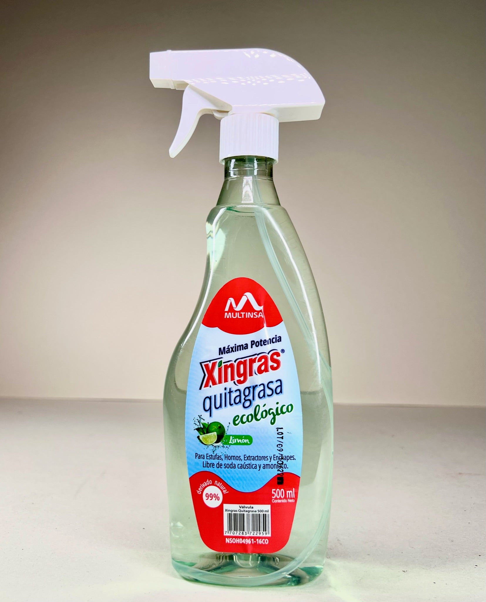 XINGRAS QUITAGRASA ECOLOGICO (LIMON) X 500 ML + VALVULA (CAJAS X 12 UNDS)